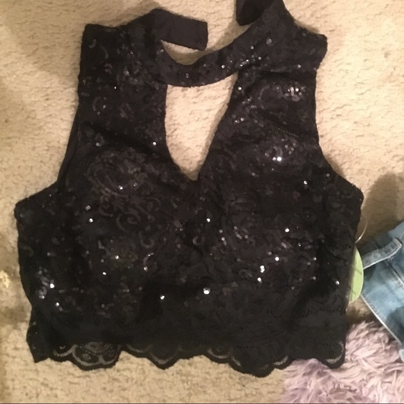 Windsor Tops - Windsor Black Sparkle Crop Top